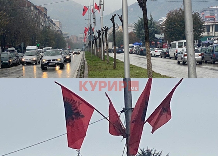 ЗА ДЕНОТ НА АЛБАНСКАТА АЗБУКА: Низ Тетово втор ден се веат знамињата од Албанија, но никаде го нема знамето на Македонија
