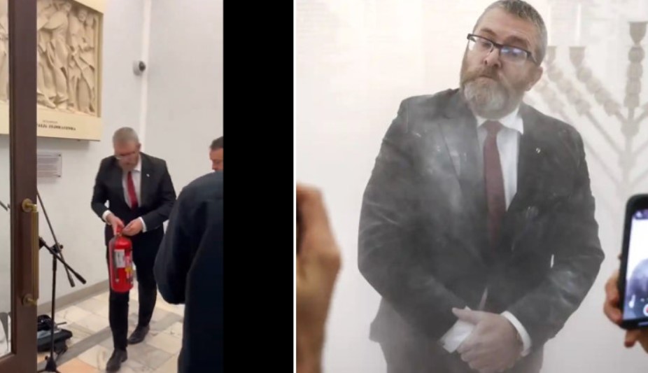 ВО ЗНАК НА ПРОТЕСТ ПРОТИВ ЕВРЕЈСКИОТ ПРАЗНИК: Полски пратеник со противпожарен апарат изгасна еврејски свеќник во парламентот