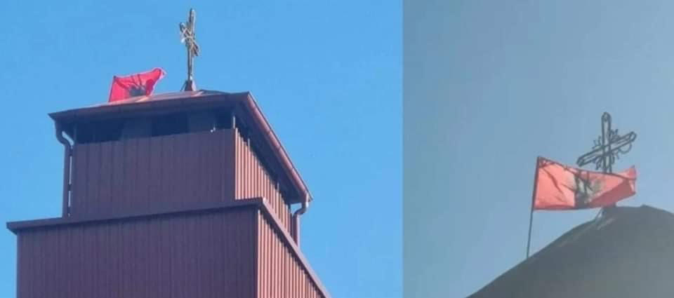 ПРОВОКАЦИИ ВО ТЕТОВО: Знаме на Албанија поставено на куполата од црквата Св. Атанасиј и на знаме на УЧК на влезот во Калето