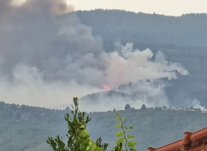 Голем пожар на планината Огражден, наближува кон границата со Бугарија