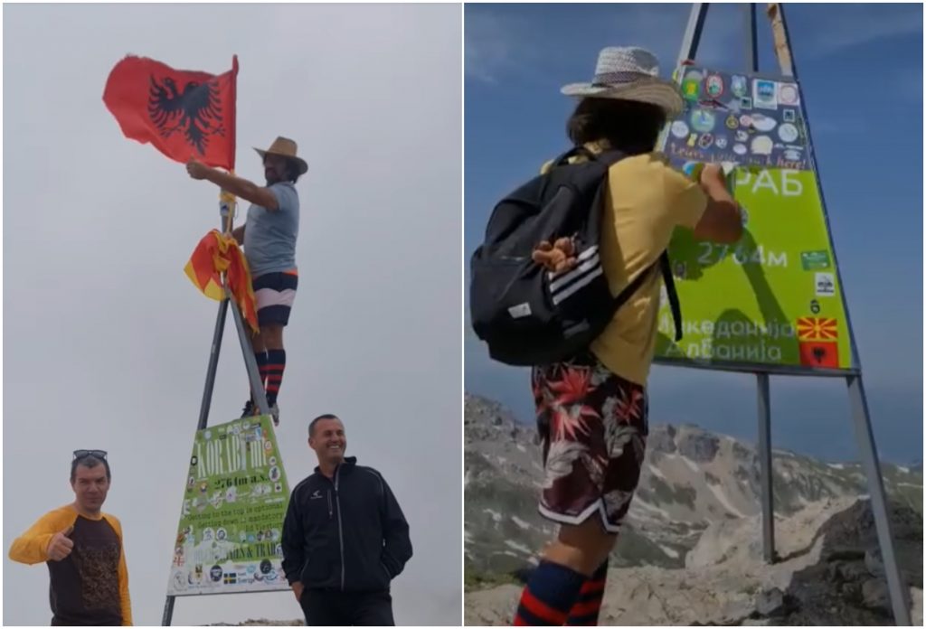 (видео) ВИКЕНДОВ НА КОРАБ: Изет Шулку, државјанин на Албанија го симнал македонското знаме и ставил албанско на врвот од планината