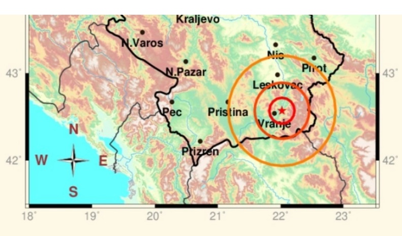 ЗЕМЈОТРЕС ВО СРБИЈА: Потресот од 3,7 степени според Рихтеровата скала, со епицентар кај Врање, е почувствуван и во Македонија