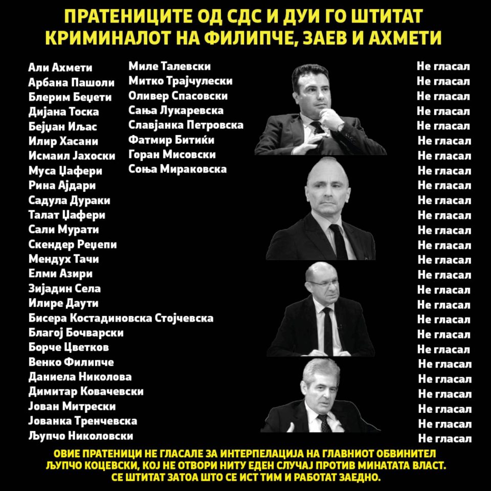 ВМРО-ДПМНЕ: Сламката за спасот на јавниот обвинител Коцевски се СДС и ДУИ, за тој да продолжи да им го спасува и штити криминалот