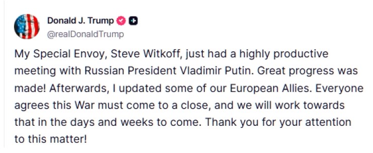 ТРАМП: Денешниот разговор меѓу Путин и Виткоф постигна голем напредок