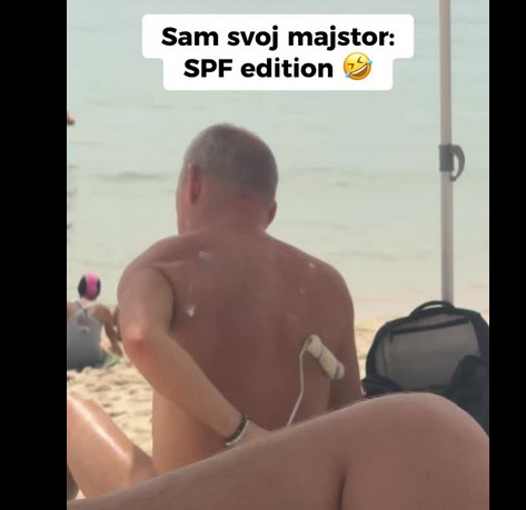 ХИТ СЦЕНА ОД ПЛАЖА ВО ГРАЦИЈА: Со валјак нанесува крема на грбот, мора да е балканец (ВИДЕО)