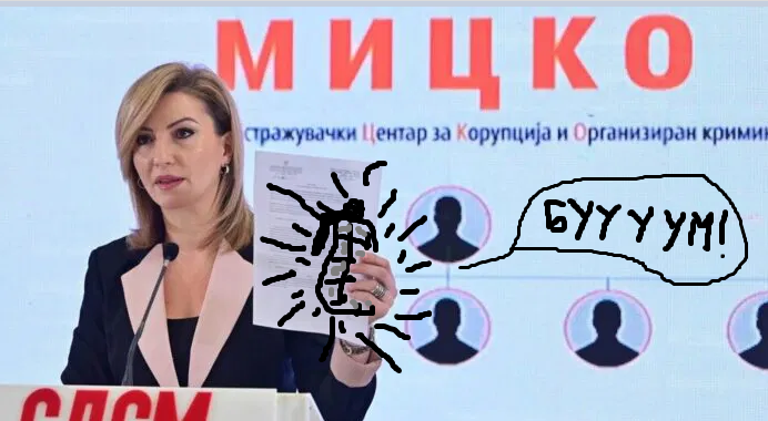 ФАЛШИВИ БОМБИ: На Кузевска, портпаролката на Филипче, и пукна „бомба“ в раце оти на Бихаќка се цртаат инфантилно и аматерски