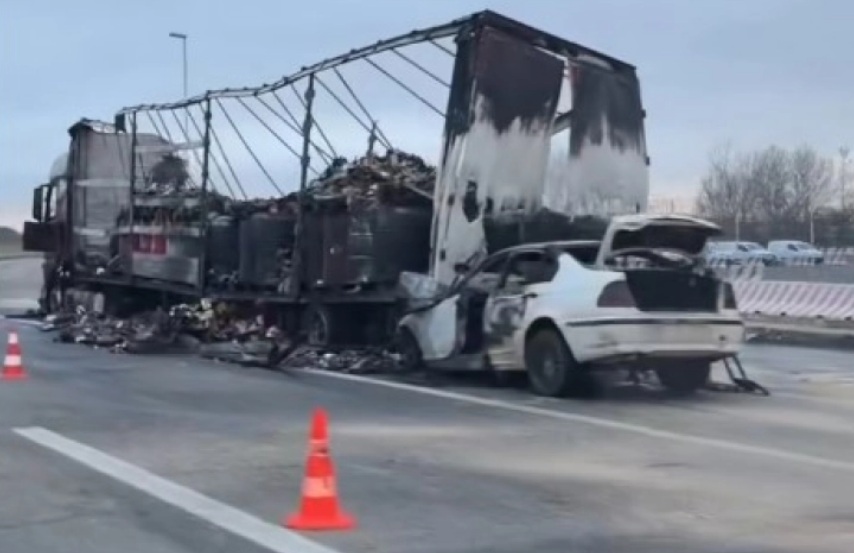 (видео) СООБРАЌАЈНА НЕСРЕЌА: Тешко повреден возач во сообраќајката кај клучката Хиподром, по која целосно изгореа камион и автомобил