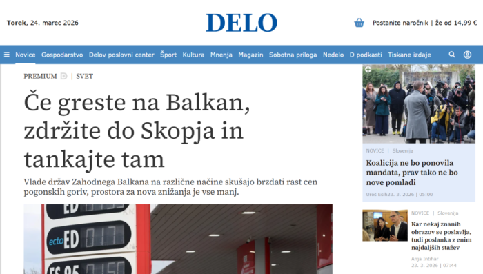 СЛОВЕНЕЧКИОТ ВЕСНИК ДЕЛО: Ако патувате низ Балканот издржете до Скопје и таму наточете гориво, Македонија нуди најниски цени