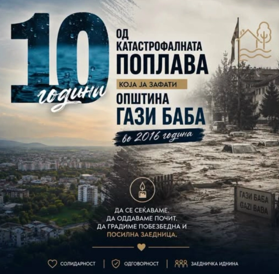 Десет години од катастрофалната поплава во населените места во општина Гази Баба